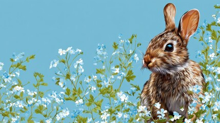 Fototapeta premium spring garden bunny green background on a blue background