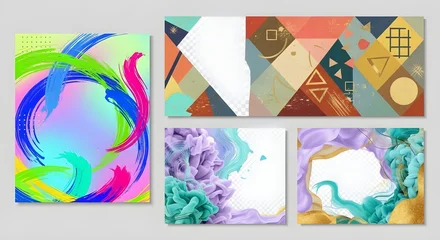 Plexiglas schilderij Abstracte kunst A collection of vibrant and colorful abstract art pieces on a gray background  © Zeeshan