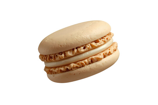 Beige french macaron cookie with filling, transparent background for dessert, pastry, and sweet snack concepts