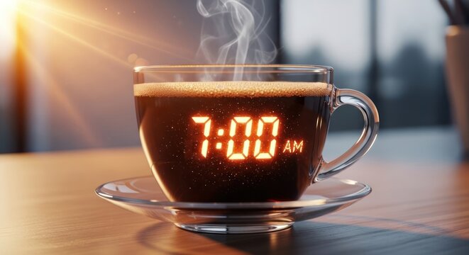 Morning Coffee at 7 AM with Steam and Sunlight.