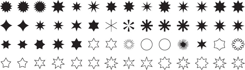 Obraz premium Star burst shapes collection with variety of geometric sparkles and explosion symbols for highlight and sticker embellishments.