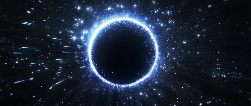 Glowing blue data ring with particle explosion effect