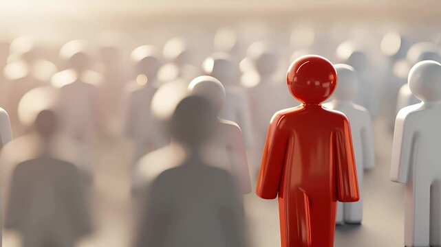 Red Figure Standing Out in Crowd of White Figures