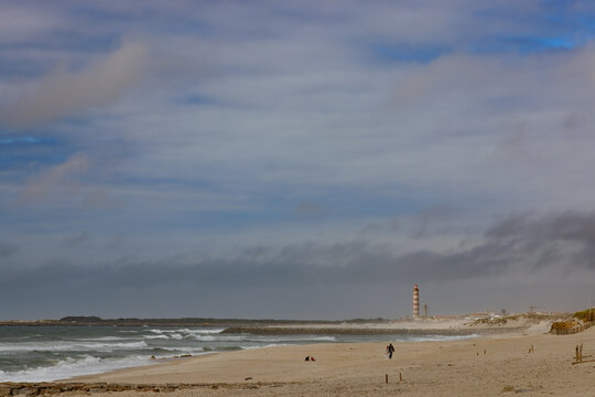 Beach at the atlantic coast in Costa Nova do Prado, Aveiro, Portugal.