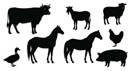 Obraz premium Collection of various domestic farm animal silhouettes displayed together for agricultural design purposes