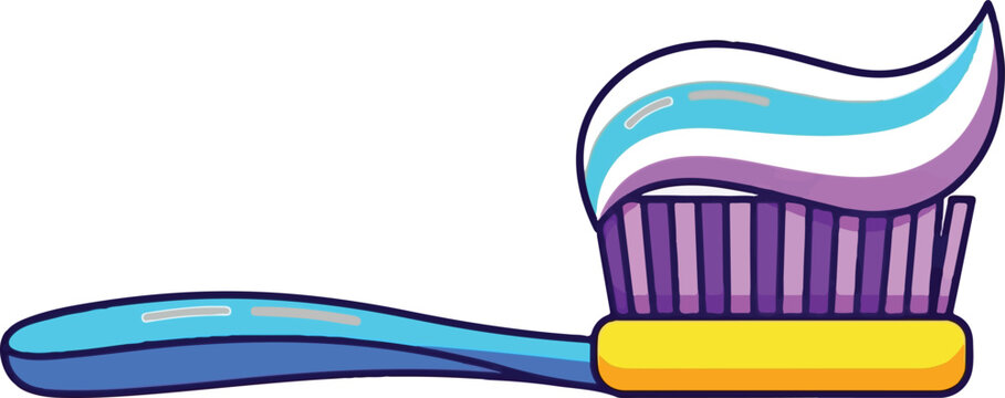 A vibrant toothbrush with colorful bristles and a dynamic swirl of toothpaste foam emerging from its top right side Vector