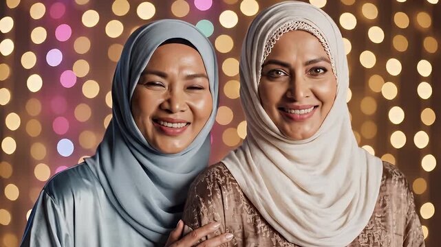 Two women in hijabs smiling.