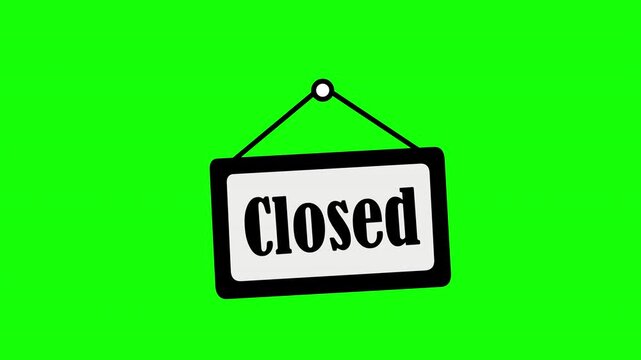 Closed Shop Sign Hanging Board Animation on Green Screen