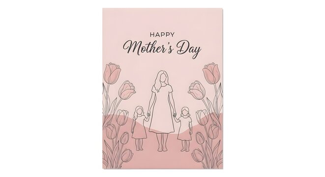Mother and Two Daughters Silhouette Surrounded by Tulips with Happy Mother's Day Message