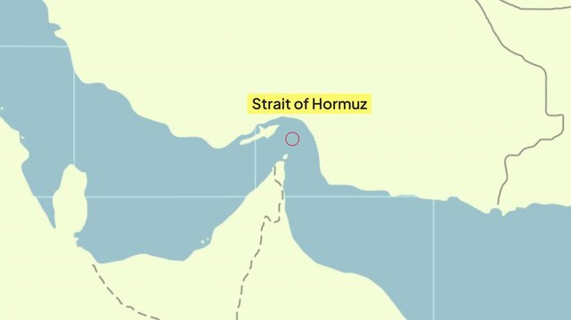 Animated Map Zooming on the Strait of Hormuz in the Middle East, world oil routes, 4K animation