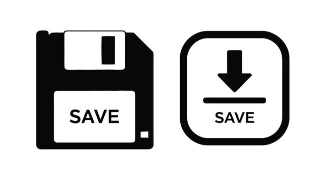 Vector illustration&nbsp;of save icon set, floppy disk and download arrow symbols