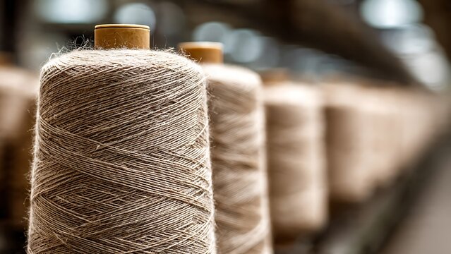 Spools of thread in a textile factory