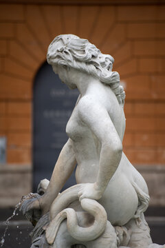 Rome, Piazza Navona, Neptune Fountain sculpture detail