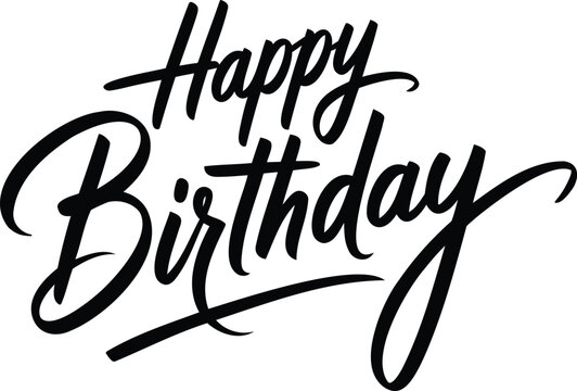 Happy birthday handwritten script lettering with elegant flourishes for greeting card art.