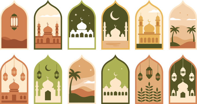 Islamic Arches With Mosques And Landscapes Keywords: islamic, mosque, architecture, arch, window