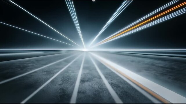 Abstract Lines of Velocity: Dynamic linear patterns converge toward a bright central point, evoking speed and technological advancement, suggesting movement and progress.