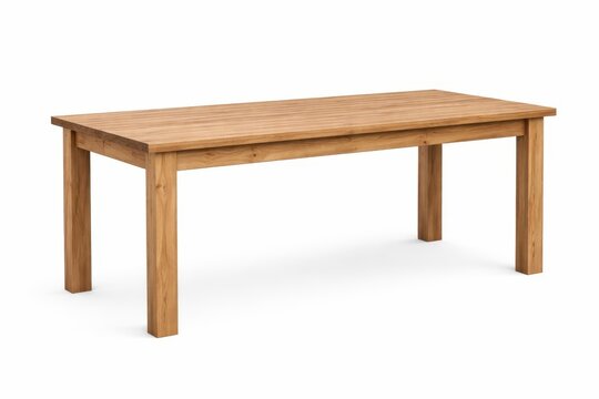 Mesa de jantar retangular de madeira clara, isolada no fundo branco