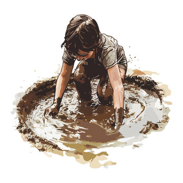 playing in mud, boryeong mud festival in south korea, festival, vector, transparent background, splash, splatter, dirty, liquid, stain