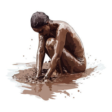 playing in mud, boryeong mud festival in south korea, festival, vector, transparent background, splash, splatter, dirty, liquid, stain