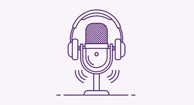 Microphone with Headphones on Stand.