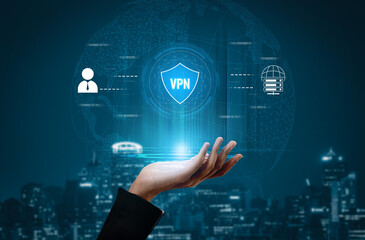 Fototapeta premium VPN security protects network access. VPN security encrypts data, hides identity, VPN security defends traffic, and VPN security secures connection from threats. Vouch