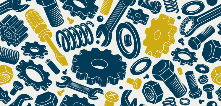 Car service seamless background, vector wrenches and bolts endless wallpaper, automobile engine expertise diagnostic and fix tiling pattern, elements can be used separately.