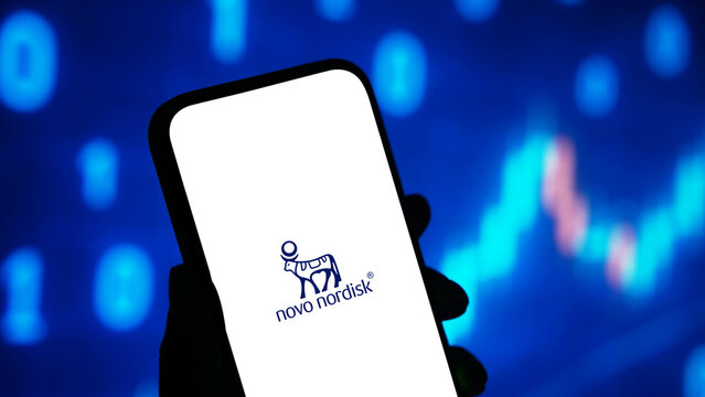 Novo Nordisk logo displayed on a smartphone screen &ndash; Delhi, India &ndash; June 04, 2025