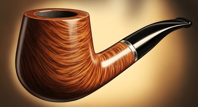 Classic Wooden Tobacco Pipe with Swirling Grain Pattern and Black Stem smoking