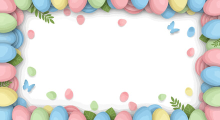 Obraz premium Easter Egg Border Frame with Butterflies and Leaves - Festive Spring Holiday Background