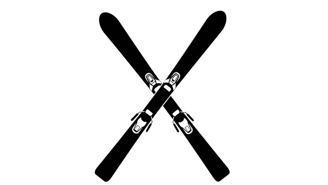 A pair of black skis crossed over each other on transparent background