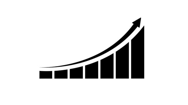 Animated Business Growth Bar Chart with Rising Arrow, on a white background, Bar chart diagram,with alpha channel,with 4k video animation ,Graph Growth Chart Infographics Profit Stats Animation.