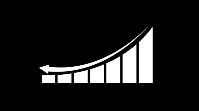 Animated graph chart with upward on a black background. cyan color graph Abstract decreasing business graph chart animation on Black background. Bad Economy Recession Graph Chart Chalkboard Style.