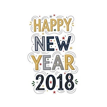 Happy New Year 2018 - Festive Typography with Stars and Confetti