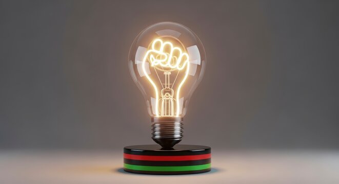 Glowing light bulb with raised fist.