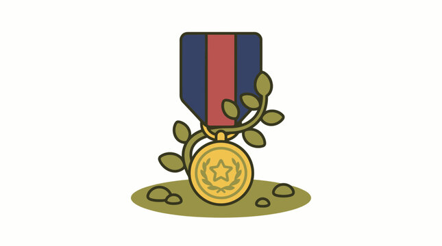Stylized Illustration of an Honor Medal with Ribbon and Laurel Wreath, Symbolizing Achievement and Recognition