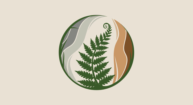 Green fern leaf in circle logo.