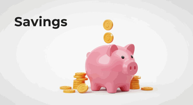 Pink Piggy Bank with Coins.