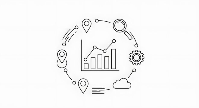 Abstract Tech Data Circle with Chart Icons