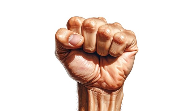 A clenched human fist with visible veins