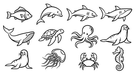 Obraz premium Marine animals illustrations set 1.