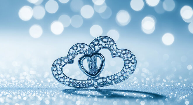 Sparkling diamond claddagh ring on blue bokeh background