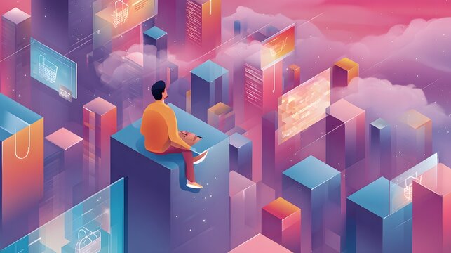 Futuristic mindscape with floating elements