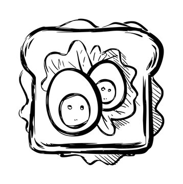 Hand Drawn of a Delicious Egg Sandwich with Lettuce White Background food breakfast