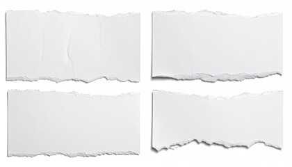Naklejka premium Four white, torn paper pieces, isolated on a white background, show ragged edges