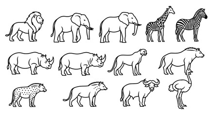 Naklejka premium Various African wild animals standing still.