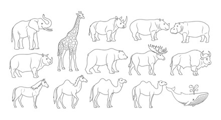 Naklejka premium Various animals in a line drawing 2.