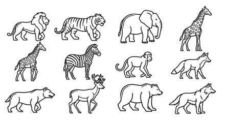 Naklejka premium Various Wild Animals Line Drawings 2.