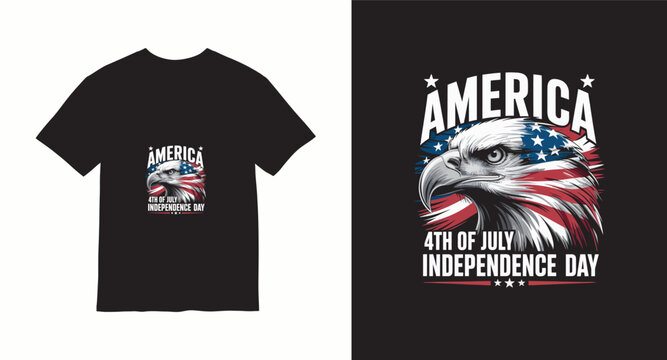 America 4th of july independence day tshirt design with bald eagle head profile and american flag colors