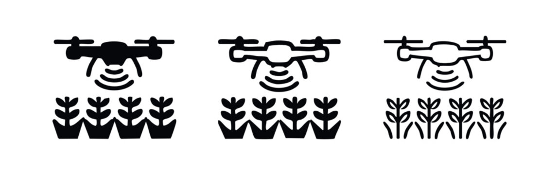 Drone crop monitoring icon set. Precision agriculture sensing technology.