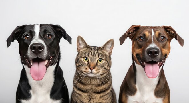 Friendly pets dog cat and dog posing together
